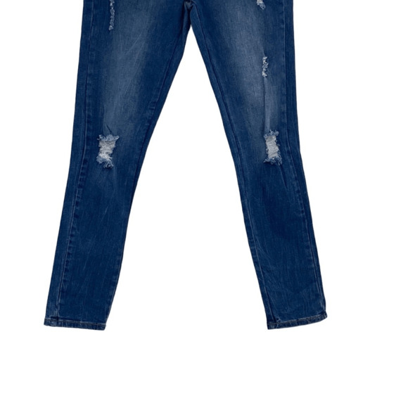 True Craft Blue Denim Floral Embroidery Ripped Skinny Jeans Medium Wash Size 3 - Picture 5 of 11